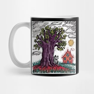 watercolor frog weird tree with house Mug